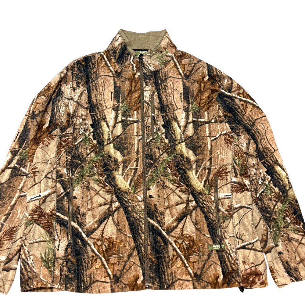 Gander Mountain Jacket Mens 2XL Brown Camo Fleece Full Zip Hunting Outdoor